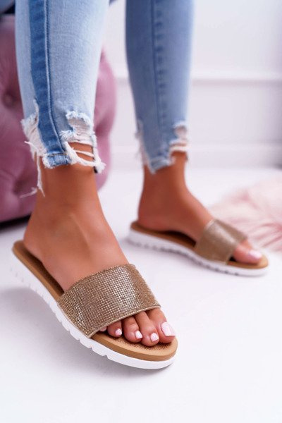 Lu Boo Damen Gold Pailletten Flip Flops Goodies