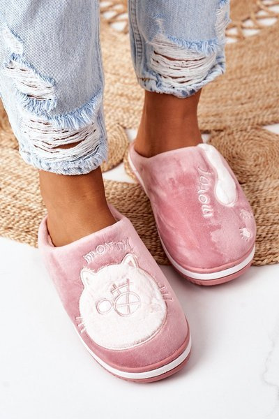 Chaussons Velours Avec Chat Rose Foncé Good Morning