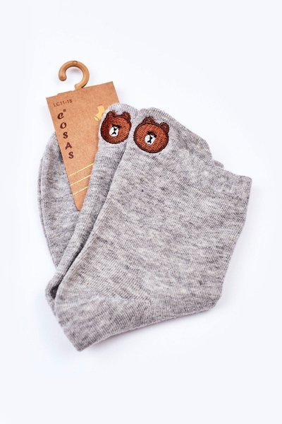Chaussettes Fille En Coton Avec Ours En Peluche COSAS Gris