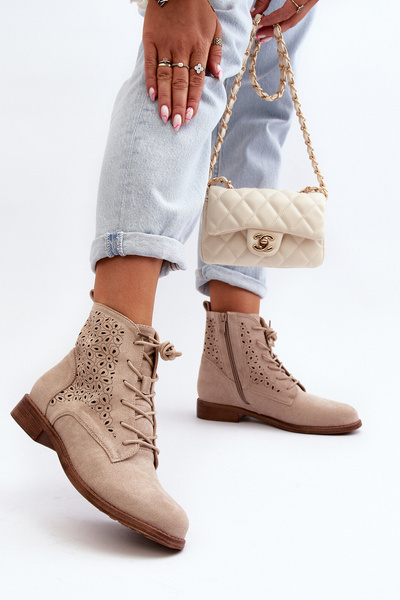 S.Barski HY66-136 Bottines à motifs pour femmes Beige clair