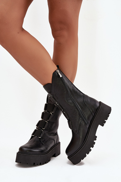 Bottes pour femmes en cuir naturel sur plateforme Zazoo 3795 Noire