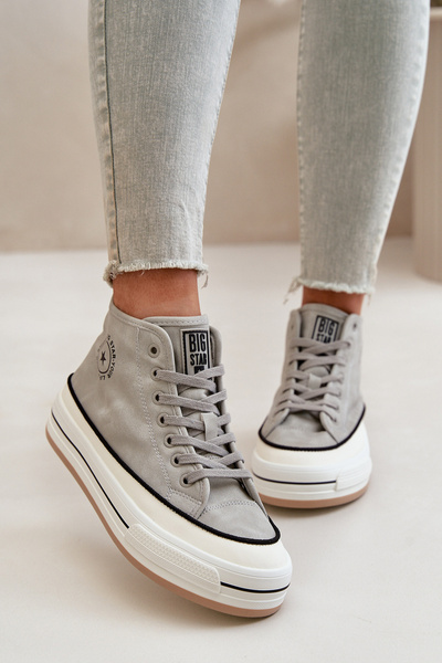 Baskets Femme Isolées Sur Plateforme En Cuir Écologique Big Star OO274070 Grises