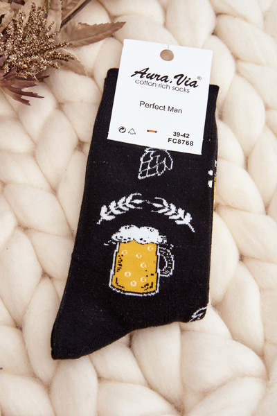 Herrensocken mit Biermustern Schwarz