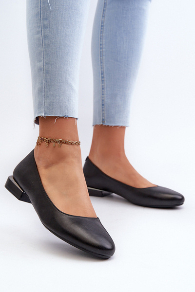 Damen Ballerinas aus schwarzem Kunstleder mit niedrigem Absatz Sergio Leone PB202