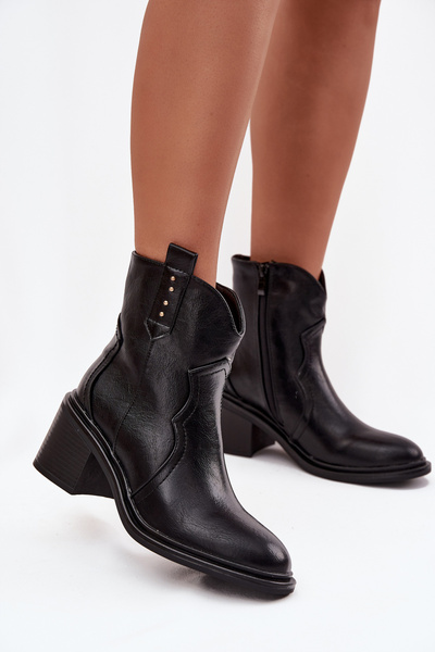 Women's ankle boots with chunky heel made of eco leather black Iverly