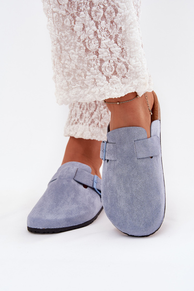 Damen Clogs und auf Korkplattform mit Schnalle blau Klarae