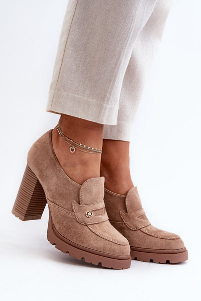 Escarpins Femme Talon Bloc Eco Daim Beige Larmaves