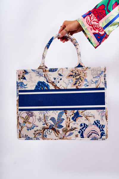 Große klassische Handtasche mit Aufdruck in Beige und Micola-Blau