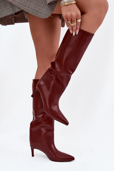 Bottes pour femmes à enfiler isolées sur talon Bordeaux Olive