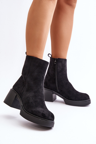 Bottines Femme Eco Daim Avec Talon Isolé Noir Meriluna
