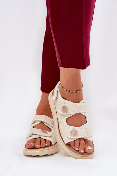 Sandales Femme Avec Détails Décoratifs Sur Velcro Beiges Zoliner