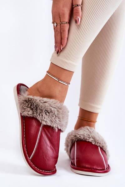 Pantoufles En Cuir Pour Femmes Avec Fourrure Rouge Rossa