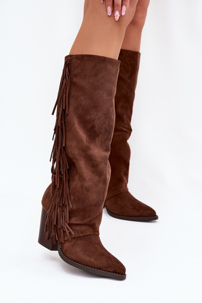 Damen Cowboy Stiefel Mit Fransen An Der Absätze Braun Tivara
