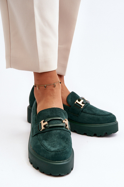 Suede Classic Fringed Loafers Green Averil