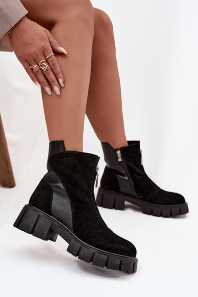 Moteriški batai iš natūralios zomšos su pamušalu D A JC52 874 Juodi