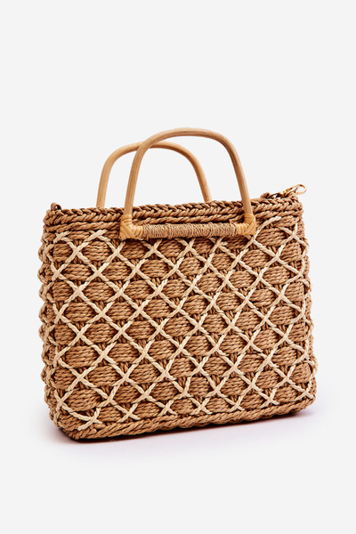Sac Besace Rigide Tressé Marron
