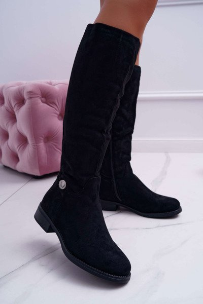Flache Damen-Kniestiefel Schwarz Xomea
