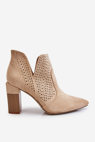 Modische durchbrochene High Heel Stiefel aus Wildleder Hell beige Genevi