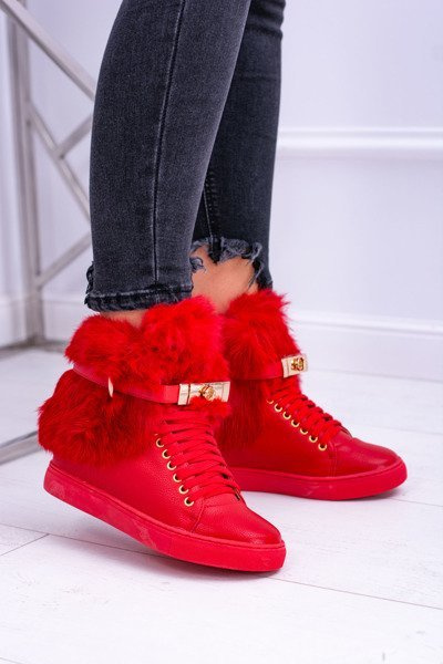 Lu Boo Bottes Rouges avec Fourrure Naturelle Gisèle