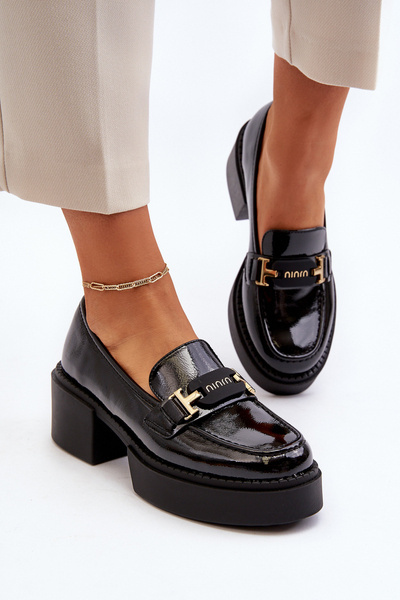 Mocassins pour femmes à talon épais noir Ridulvi