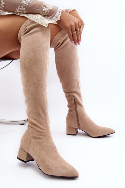 Bottes mi-hautes pour femmes à talon bas Beige Maidna