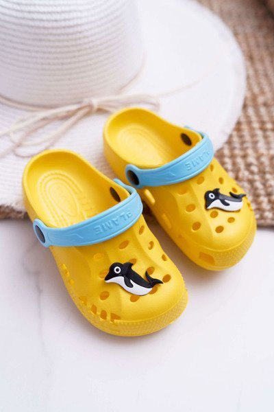 Flip -flops pentru copii Crocuri galbene cu delfin