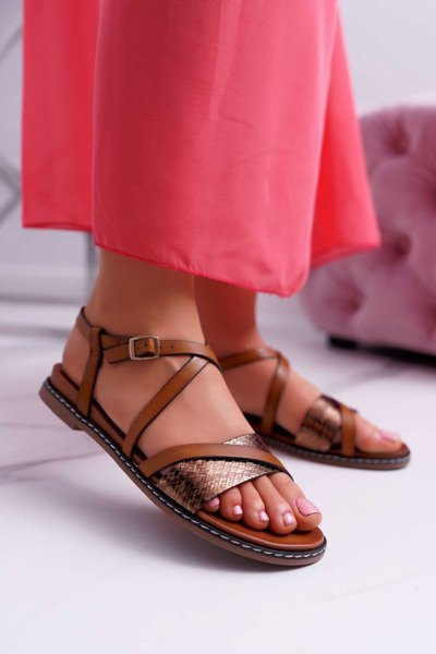 Sergio Leone Damen Flache Sandalen SK019 Camel Dariana