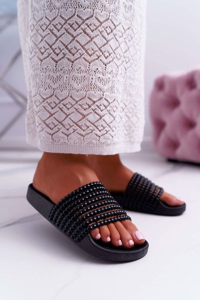 Damen Perlen Flip Flops Schwarz Elavi