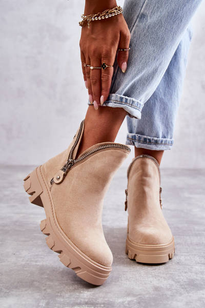 Bottes en daim pour femmes avec fermetures éclair Beige Rhythm