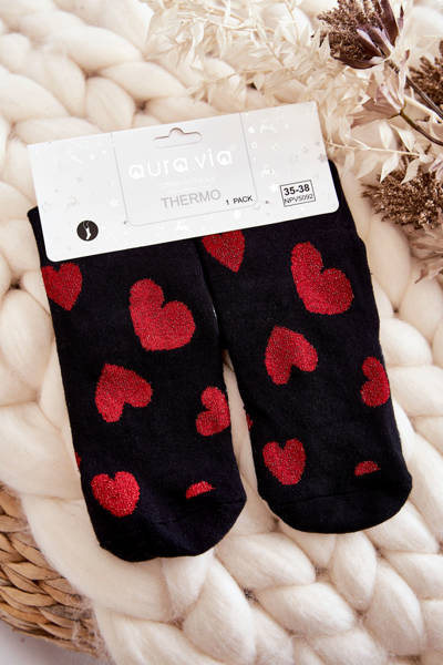 Chaussettes antidérapantes pour femmes en coeurs noirs