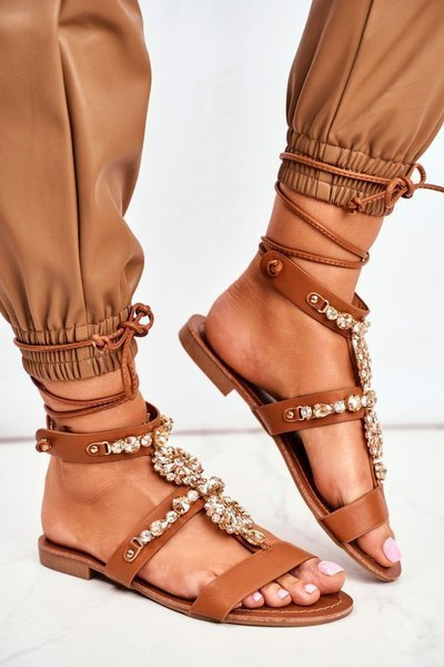 Sandales Gladiators Pour Femmes Avec Cristaux Camel Hype