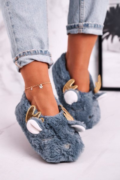 Weihnachten Fleece gefütterte Hausschuhe Blau Jingle Bells