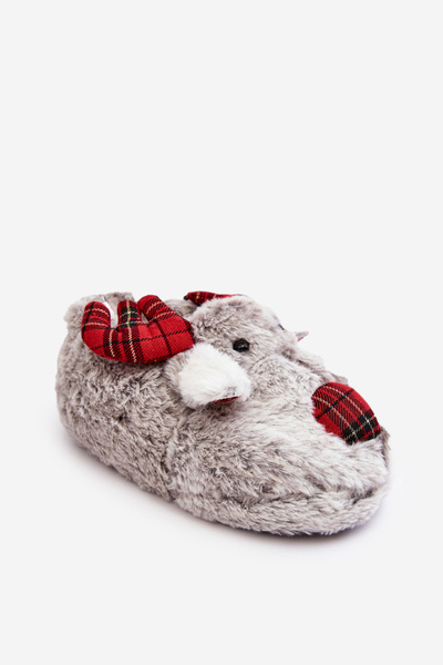 Grey women's fur slippers with reindeer Conine