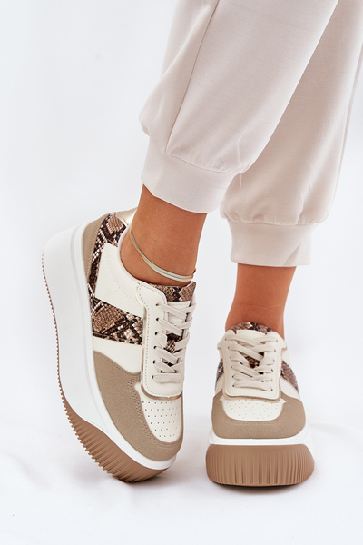 Baskets Femmes Sur Plateforme Énorme Imprimé Animal Beige Telanila