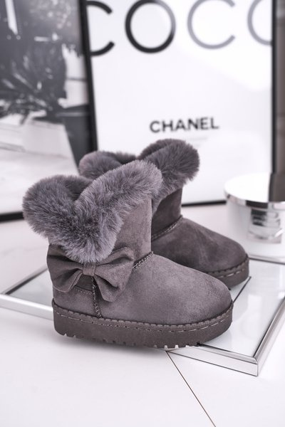 Children's snow boots with fur and bow grey Vella
