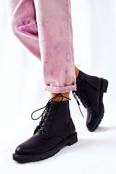 Klassische gestufte Lederstiefeletten Schwarz Melome