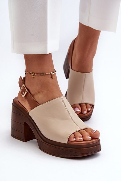 Sandale elegante bej cu toc gros Vattima