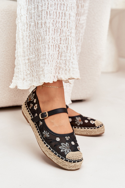 Netz-Espadrilles mit Stickerei auf Plattform schwarz Laxisa