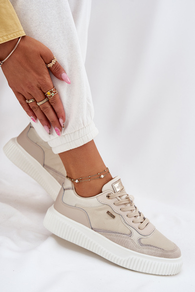 Damen Leder Sneakers Auf Plateau Beige Velarria