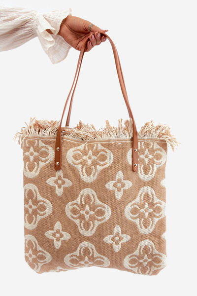 Gemusterte Große Gewebte Strandtasche Braun Sadhara
