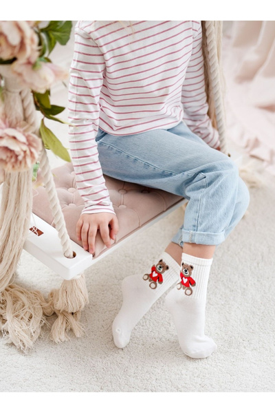 Kinder Jugend Socken Bär Ecru