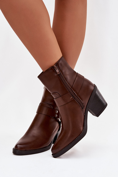 Bottes d'hiver pour femmes à talon avec élément décoratif marron Jurelle