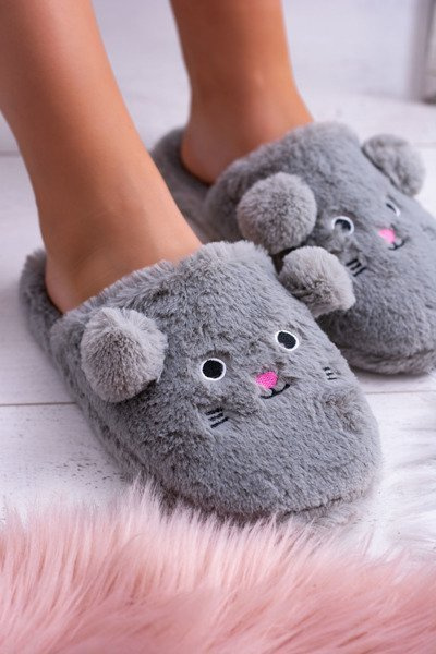 Women's Slippers SOXO Mice with Ears Grey