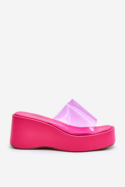 Pantoffeln mit transparentem Keilabsatz für Damen Fuchsia Eliane