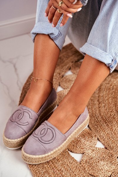 Damen Espadrilles Dicke Sohle Leinen Grau Febi