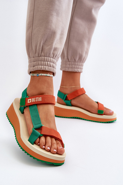 Sandales Plateforme et Compensées Femme Big Star NN274A053 Vert-Orange