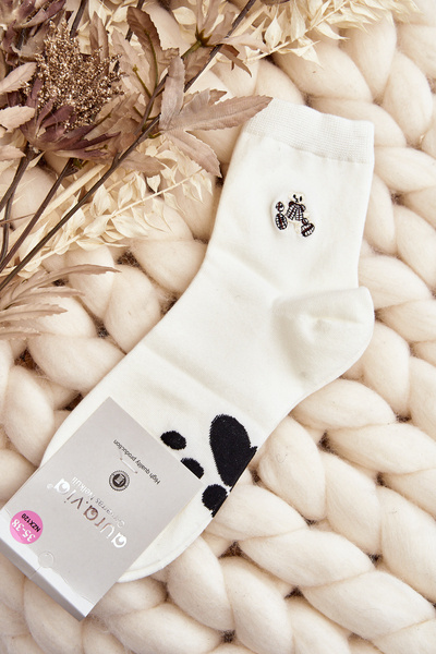 Chaussettes Femme En Coton Avec Patch Ours En Peluche Blanc