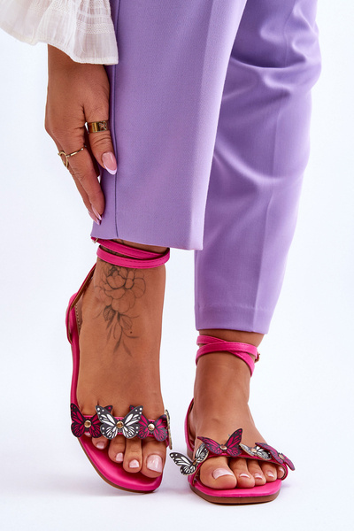 Sandale pentru femei cu fluturi decorative Fuchsia Jeane
