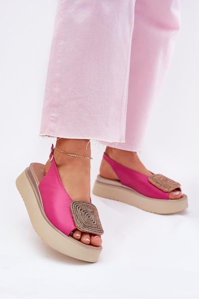 Zazoo 1786 Sandale Din Piele Pentru Femei Pe Platformă Cu Decorație Fucsia