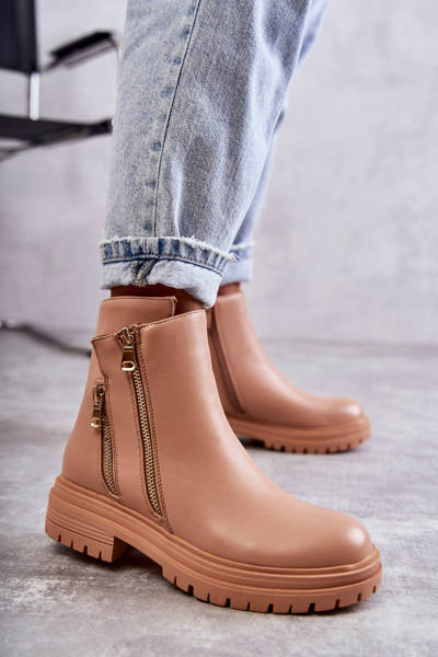 Women's Leather Boots With Zipper Beige Navarra